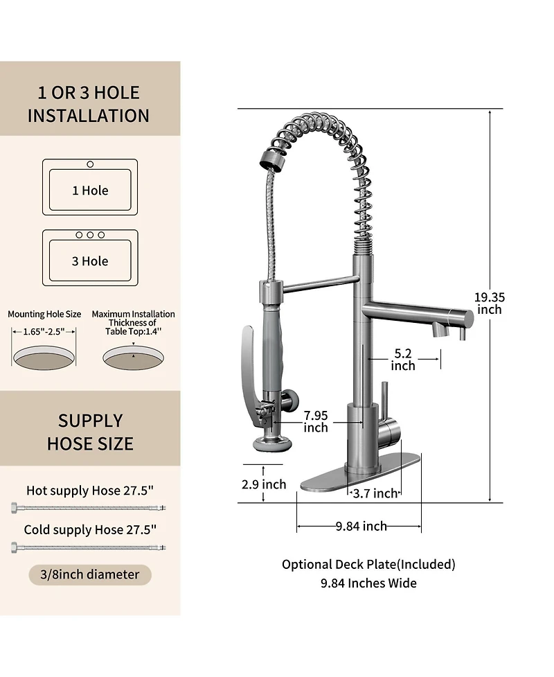 Busdays Commercial Single Handle Kitchen Sink Faucet Brushed Nickel Pull Down Sprayer Design
