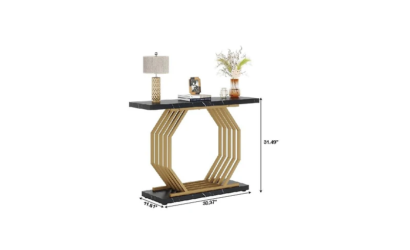 Slickblue Faux Marble Console Table with Geometric Metal Base