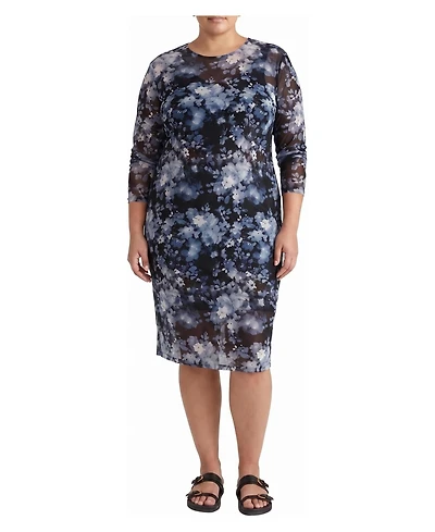 Universal Standard Plus Thames Fog Sheer Mesh Floral Dress