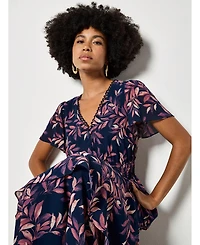 Apricot Women's Tiered Leaf Print Short-Sleeve Dress