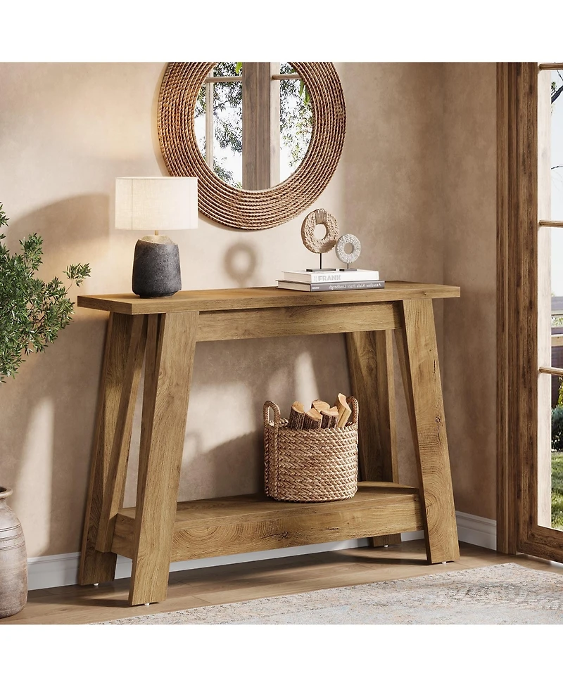 Slickblue 2-Tier Farmhouse Console Table with Storage Shelves