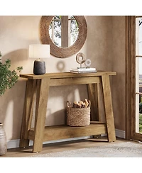 Slickblue 2-Tier Farmhouse Console Table with Storage Shelves