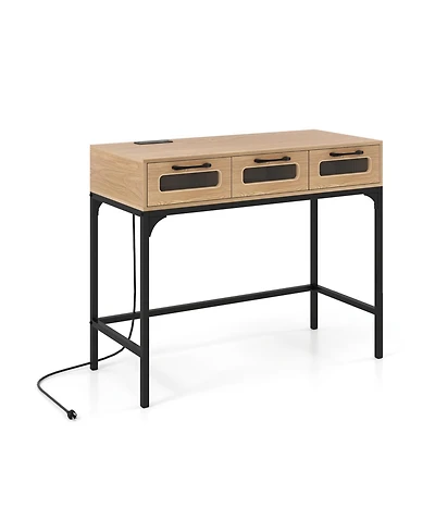 Slickblue Modern Console Table with Led Lights and Charging Station