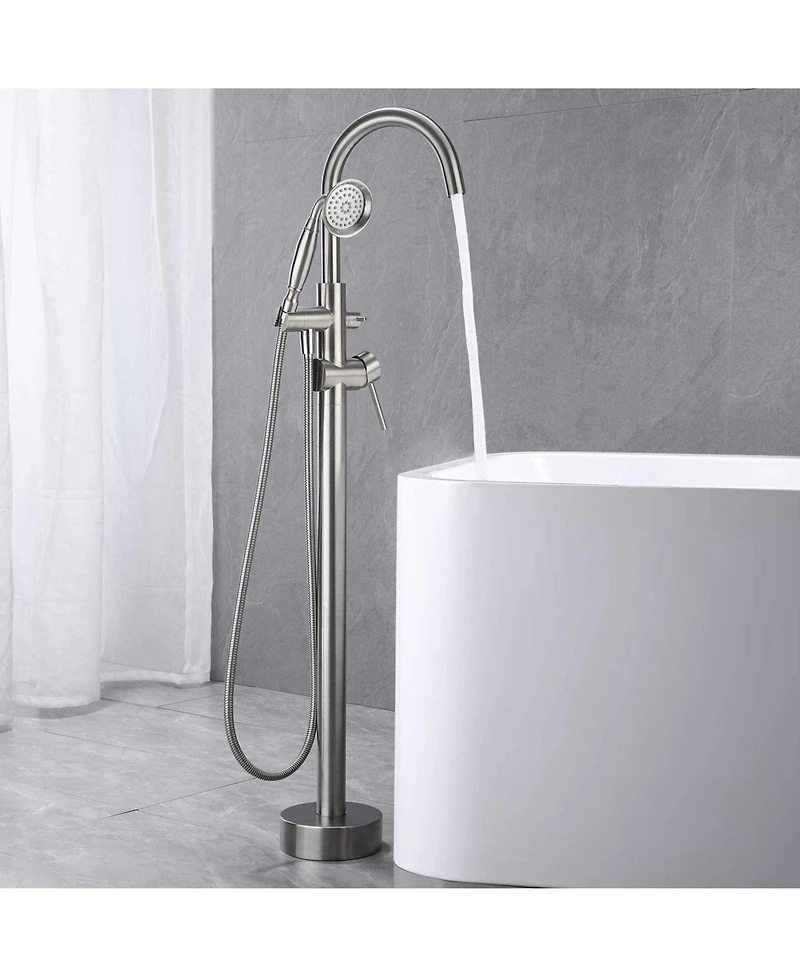 Busdays Freestanding Bathtub Faucet with Handheld Shower 40.12 Inch High Swan Neck Spout Brushed Nickel Solid Brass for Clawfoot Tub