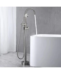Busdays Freestanding Bathtub Faucet with Handheld Shower 40.12 Inch High Swan Neck Spout Brushed Nickel Solid Brass for Clawfoot Tub