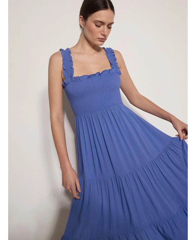 Apricot Women's Slub Smock Tiered Midi Dress