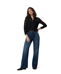 Cable & Gauge Women's Lace Knit Button-Front Top