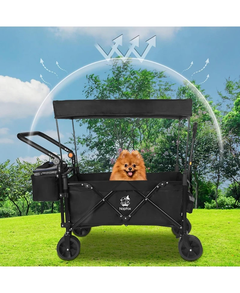 Mountaintop Collapsible Wagon with Removable Canopy,4" All-Terrain Brake Wheels, Adjustable Handles