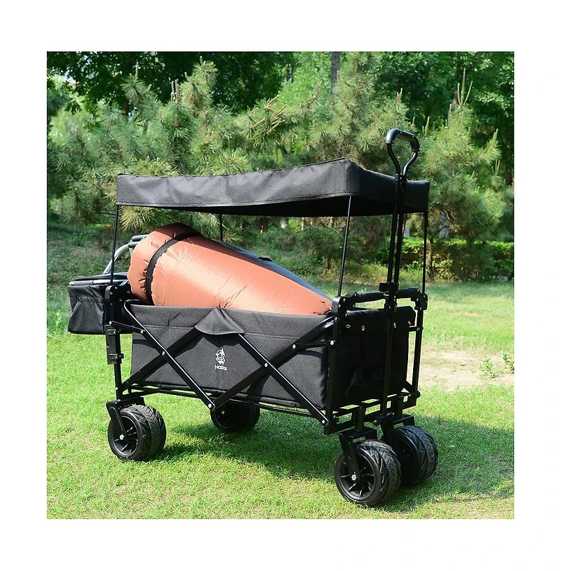 Mountaintop Collapsible Wagon 140L Cart,Removable Canopy,All-Terrain Wheels with Brake,Cooler Bag,Camping Beach Shopping