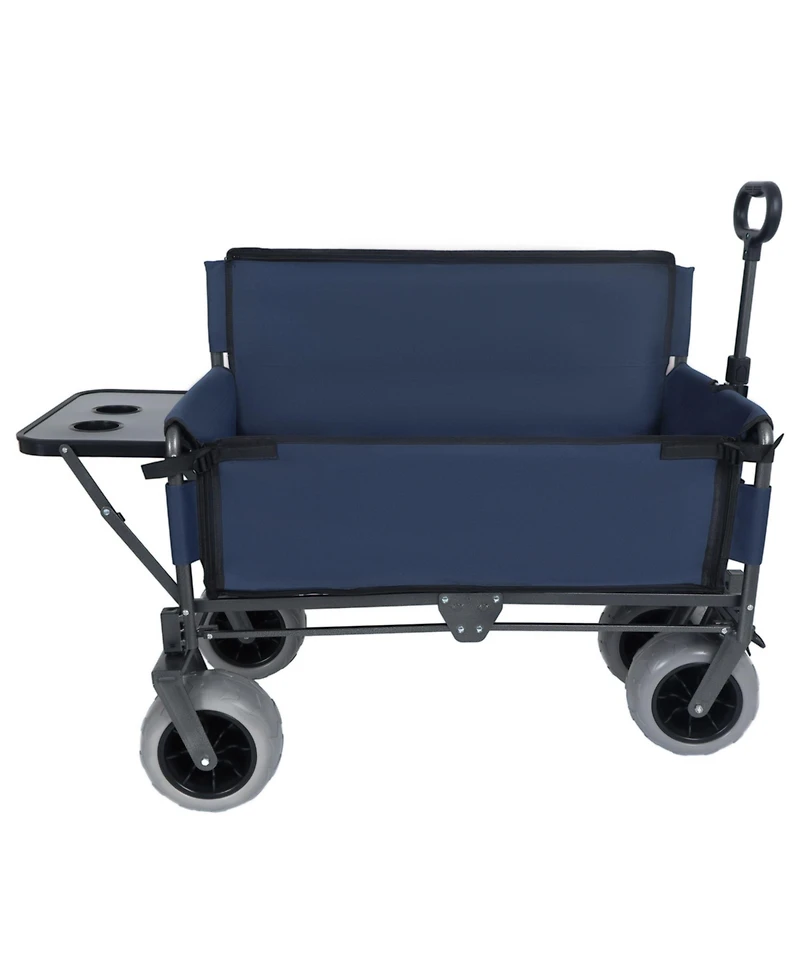 Mountaintop 3-in-1 Folding Wagon with Bench Seat and Rear-Mounted Folding Tabletop 500lbs Capacity, Beach Tires for Camping, Beach