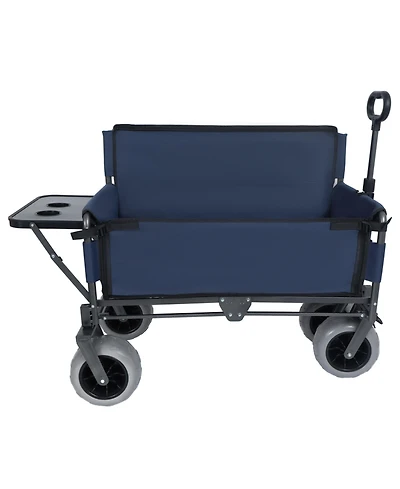 Mountaintop 3-in-1 Folding Wagon with Bench Seat and Rear-Mounted Folding Tabletop 500lbs Capacity, Beach Tires for Camping, Beach