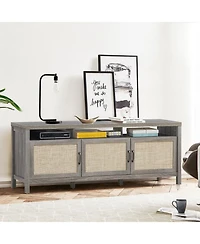 Gouun 62 in Entertainment Media Console with Rattan Doors and Solid Wood Legs for TVs up to 65 inch