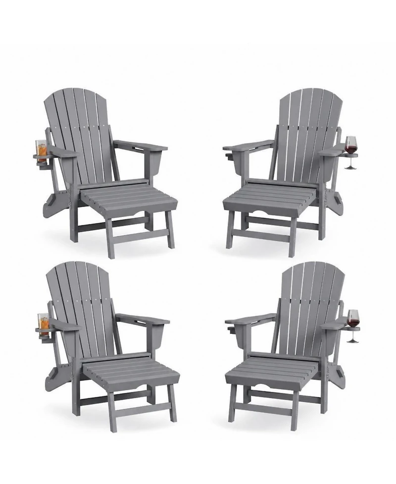 homfan Set of 4 Folding Adirondack Rocking Chairs with Footrest Outdoor Rocking Chair with Retractable Ottoman and Cup Holder for Patio or Garden