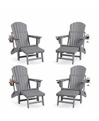homfan Set of 4 Folding Adirondack Rocking Chairs with Footrest Outdoor Rocking Chair with Retractable Ottoman and Cup Holder for Patio or Garden