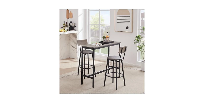 Flynama 2-Piece Bar Table Set with Pu Upholstered Stools, Compact Breakfast Nook Set