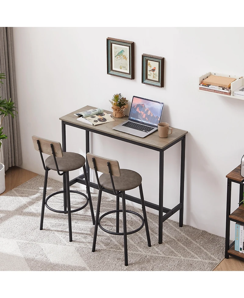 Flynama 2-Piece Bar Table Set with Pu Upholstered Stools, Compact Breakfast Nook Set