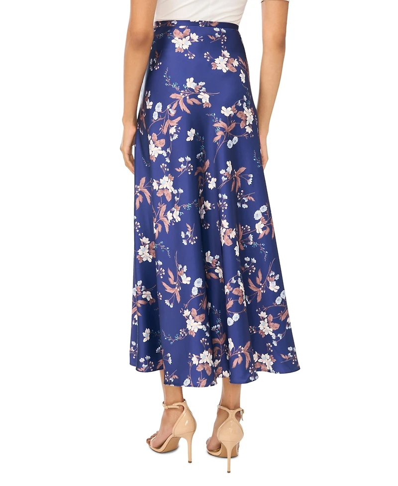 1.state Women's Floral High-Waisted A-Line Bias Cut Maxi Skirt