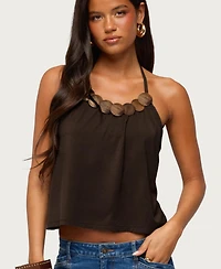 Edikted Women's Gale Halter Crop Wood Disc Top
