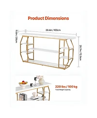Slickblue Geometric Console Table with Marble Shelves, 3-Tier Open Storage Table for Hallway and Foyer