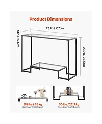 Slickblue 2-Tier Glass Console Table with Tempered Top, Modern Sofa Side Table for Living Room