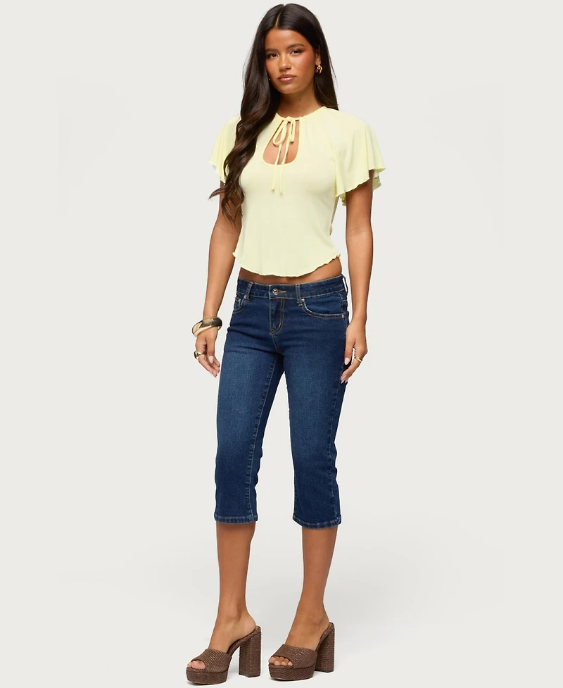 Edikted Women's Roye Keyhole Tie-Front Flutter Top