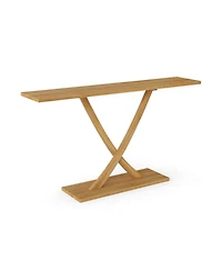 Slickblue Modern 57" Console Table with Teak Wood Frame and Geometric Style