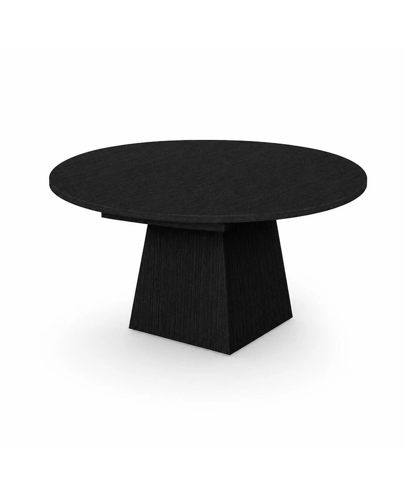 homfan 47"-63" Extendable Round Dining Table for 4-6 - Thickened Top and Square Pedestal Base, Modern (Table Only)