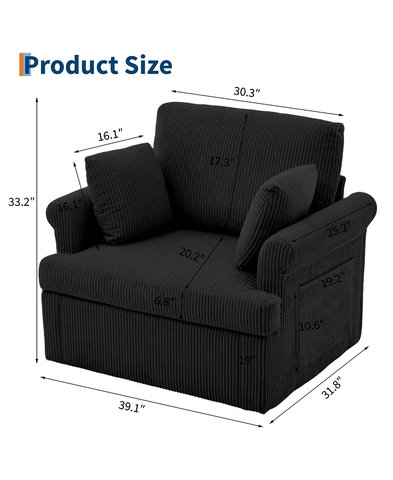 homfan Mid Century 360 degrees Swivel Armchair with 2 Pillows,Modern Chair Corduroy Ergonomic Lounge Reading Chairs