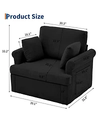homfan Mid Century 360 degrees Swivel Armchair with 2 Pillows,Modern Chair Corduroy Ergonomic Lounge Reading Chairs