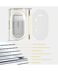 Luvodi 23.62"x47.24" Anti-Fog Lighted Oval Bathroom Mirror Frontlit Touch Dimmable for Wall Vanity