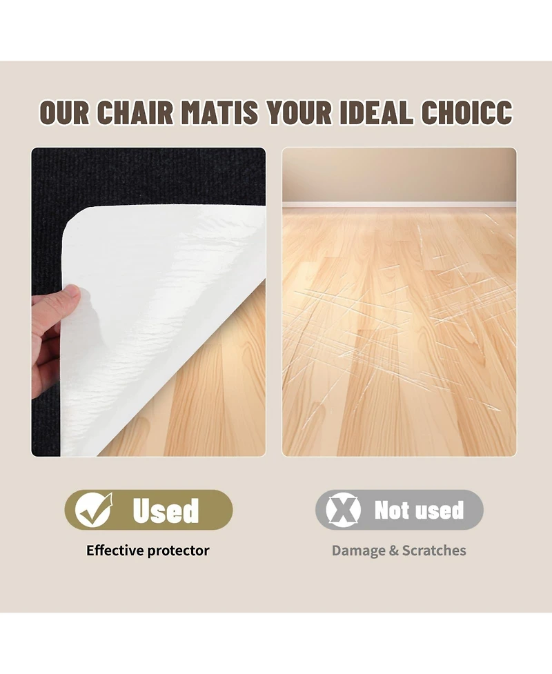 Danrong Non-Slip Office Chair Mat Hardwood Floor Protection Easy Clean Quiet Rolling