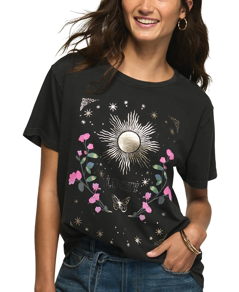 Lucky Brand Women's Celestial Sun Boyfriend Graphic T-Shirt