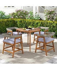 Yiortwo Patio Dining Set Acacia Wood Table Chairs with Cushions