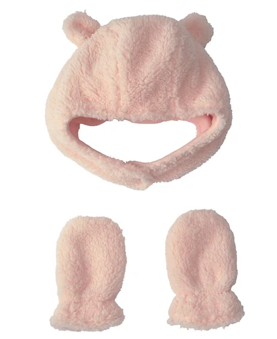 Carter's Baby Boys' and Girls' Bear Teddy Fleece Hat Mitten, 3-Piece Set