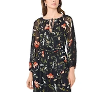 Msk Women's Floral-Print Tiered Long-Sleeve Maxi Dress