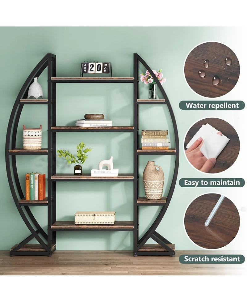 Tribesigns 5-Tier Oval Bookshelf with Industrial Frame