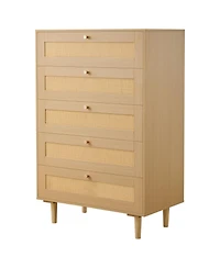 Slickblue 5 Drawer Rattan Dresser with Storage for Bedroom and Hallway