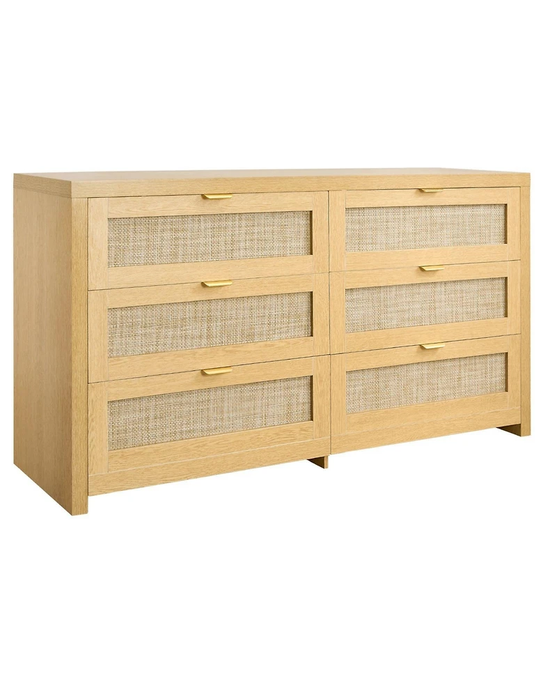 Slickblue 6 Drawer Rattan Dresser with Storage for Bedroom and Hallway