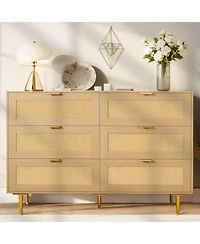 Slickblue Modern Rattan Double Dresser with 6 Drawer Storage Cabinet