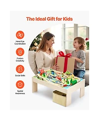 Hongge 84-Piece Reversible Tabletop Wooden Train Table with Collapsible Storage Bin
