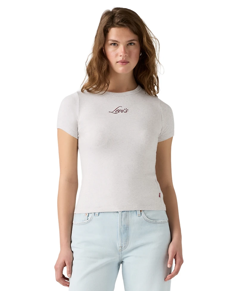 Levi's Women's Hayes Short-Sleeves Tee Rib-Knit Embroidered Logo T-Shirt