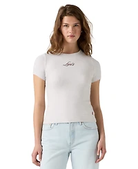 Levi's Women's Hayes Short-Sleeves Tee Rib-Knit Embroidered Logo T-Shirt