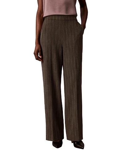 Calvin Klein Women's Pull-On Wide-Leg Herringbone Pants