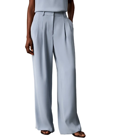 Calvin Klein Women's High-Rise Double-Pleat Wide-Leg Pants