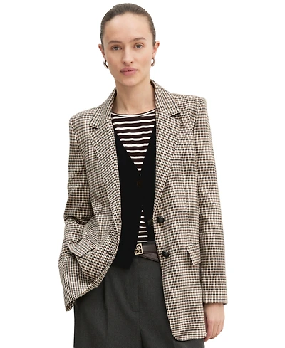 Emme Marella Women's Straight-Fit Plaid Long-Sleeve Lapel Collar Blazer