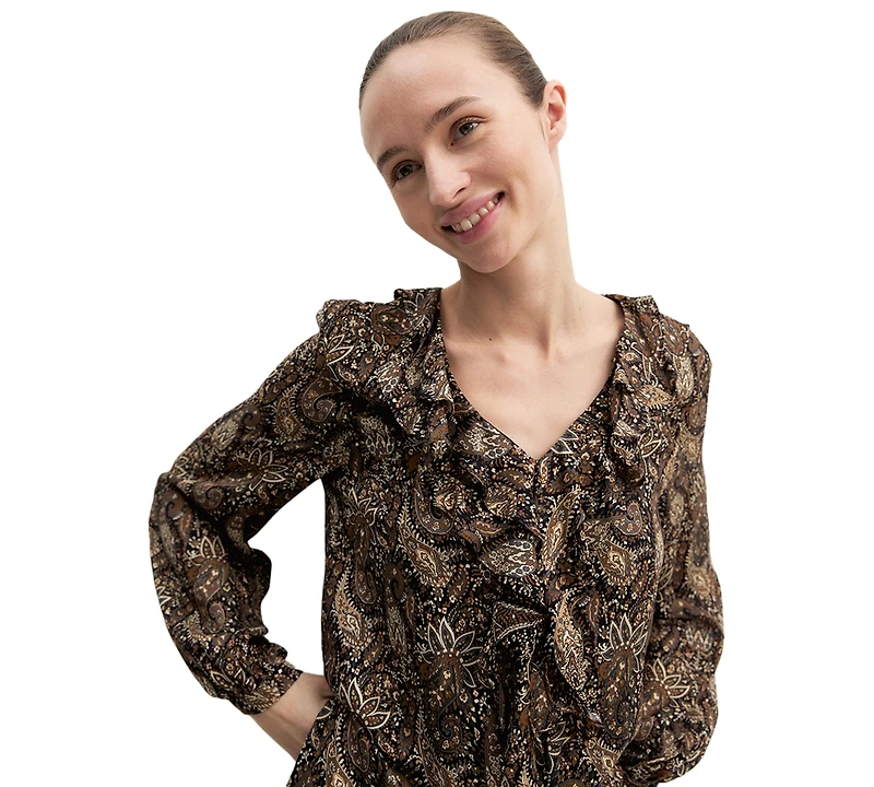 Emme Marella Women's Emmfebe Long-Sleeve Ruffle Paisley-Print Dress