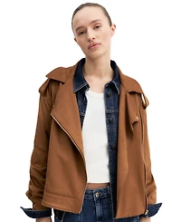 Emme Marella Women's Velvety-Finish Asymmetric-Zip Biker Jacket