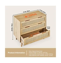 Slickblue Modern Rattan Storage Dresser with 3 Drawer Organizer Design