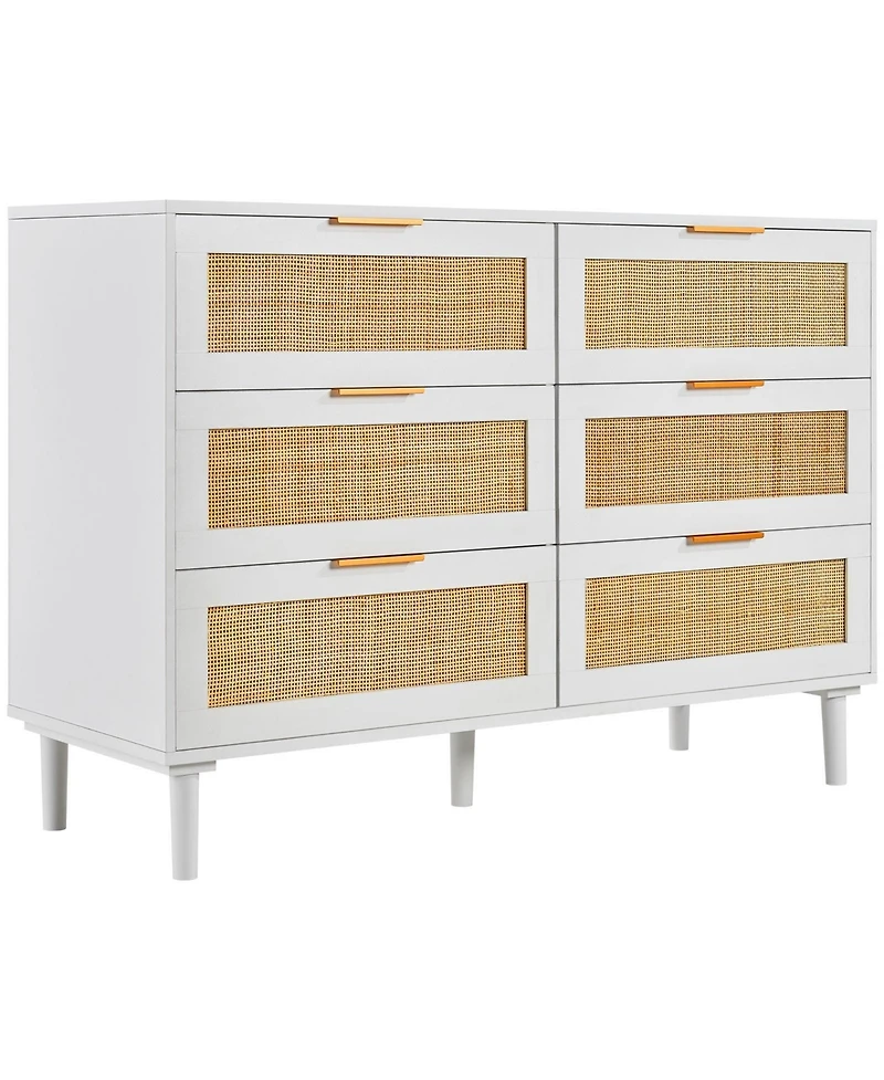 Slickblue 6 Drawer Rattan Dresser with Spacious Storage for Bedroom
