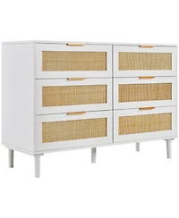 Slickblue 6 Drawer Rattan Dresser with Spacious Storage for Bedroom